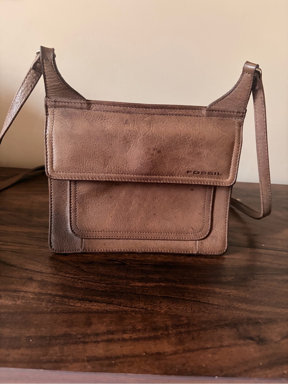 Vintage Fossil Brown Leather Crossbody Bag